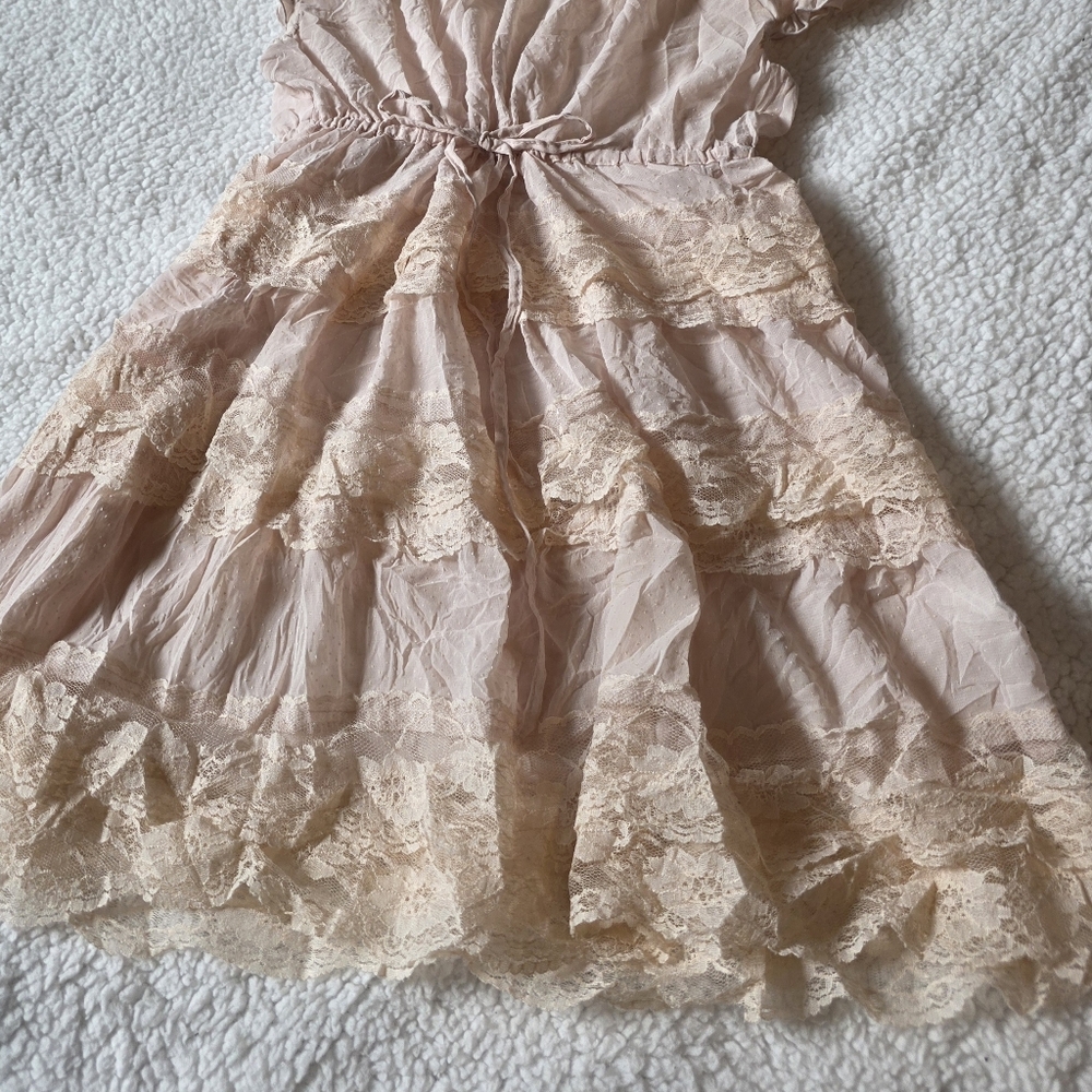 Posset Pot Japanese brand pink lace babydoll layered dress with tie - Picture 2 of 8